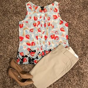 Ann Taylor Blue/Orange Floral Sleeveless Blouse